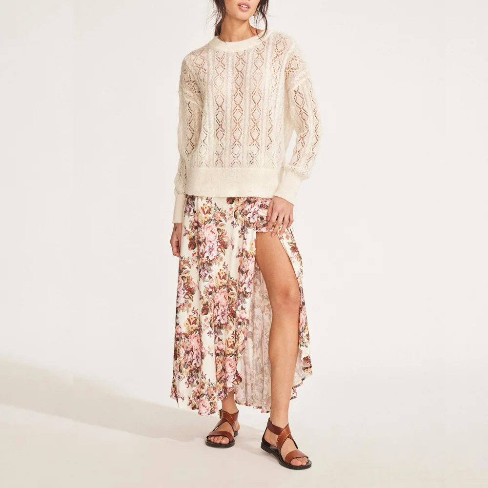 

Women Skirt Summer New Split Thigh Fashion Print Elegant Bohemia Casual Long Maxi Skirts