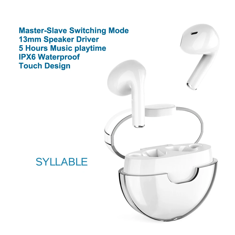 

New Touch SYLLABLE J9 TWS Earphones 5 hours True Wireless Stereo Earbuds Master-Slave Switching Mode Headset Touch Syllable J9