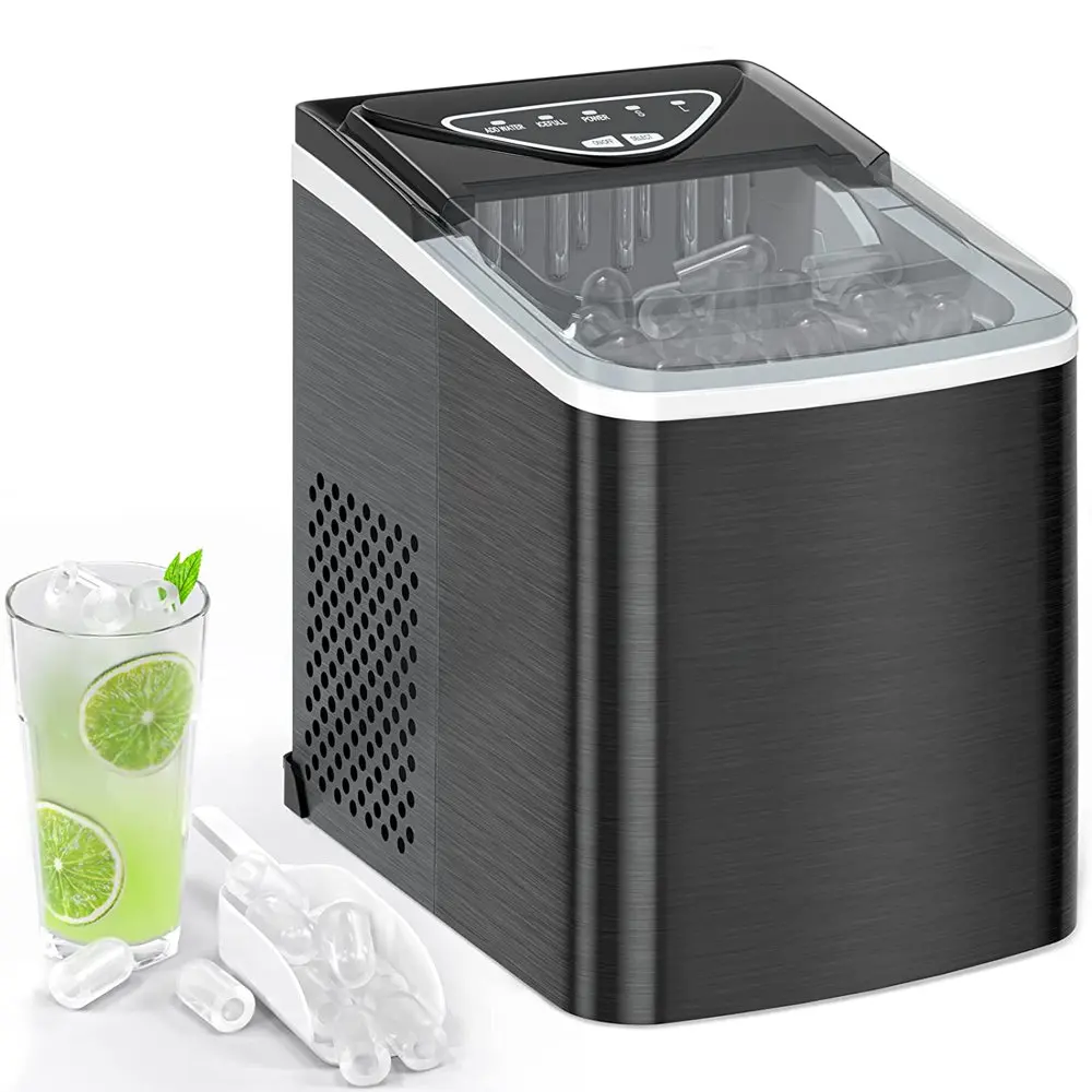 

Ice Makers Countertop, Compact Ice Machine Maker, Self Cleaning - 26Lbs/24H, 9 Ice Cubes S/L in 6-8 Mins, Portable Icemaker with