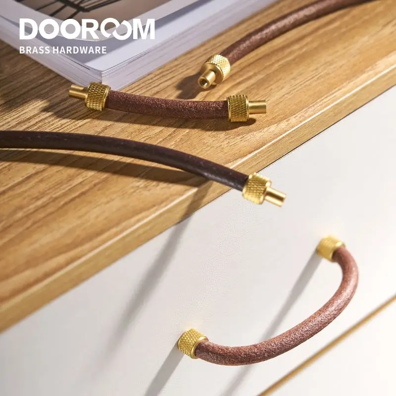 

Dooroom Brass Leather Furniture Handles Modern Fashion Cupboard Wardrobe Dresser Shoe Box Drawer Cabinet Knobs Pulls