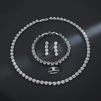 funmode japan and south korea luxury shiny zircon rose wild fashion casual bridal necklace earrings ring set fs461
