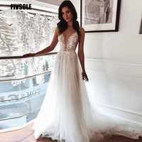 fivsole spaghetti straps boho wedding dresses 2022 lace appliques v neck long tulle bridal gowns vestidos elegantes para mujer