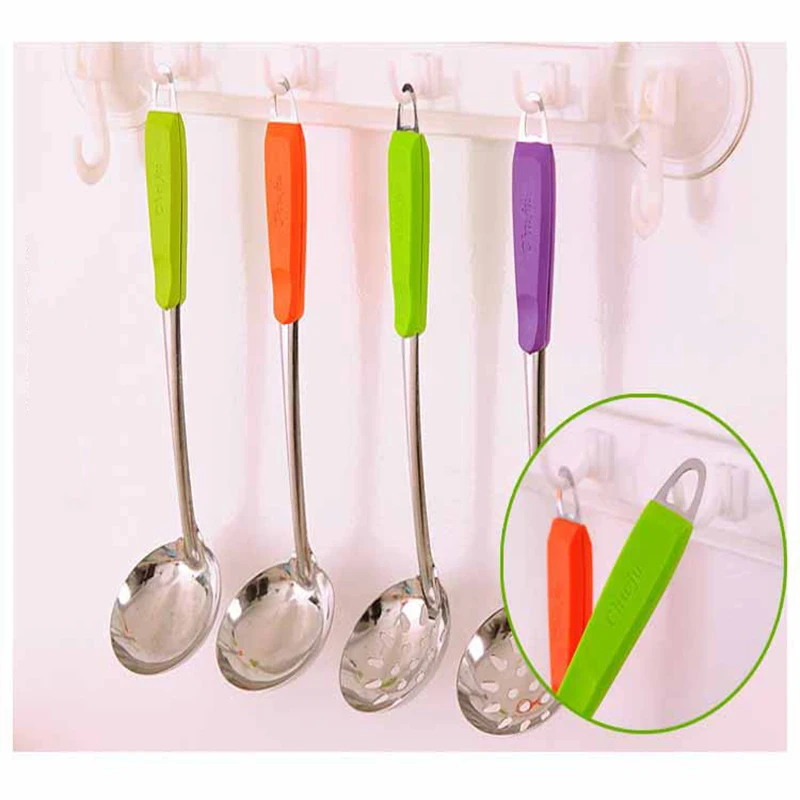 Stainless Steel Hangable Color Long Handle Soup Spoon Oil Skimmer Filter Kitchen Soups Stirring Spoons Hot Pot Spoons images - 6