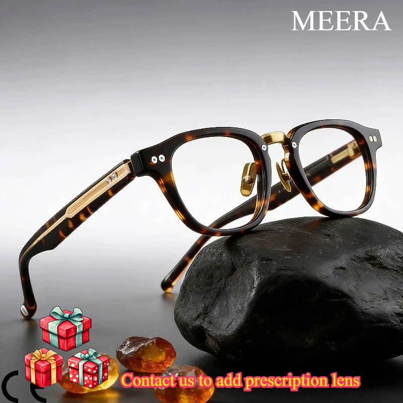 Фото Оправы для очков M151 Tortoise Gold Titanium&Acetate Square с декоративными вставками, деловые очки для повседневной носки и неформальных встреч №1