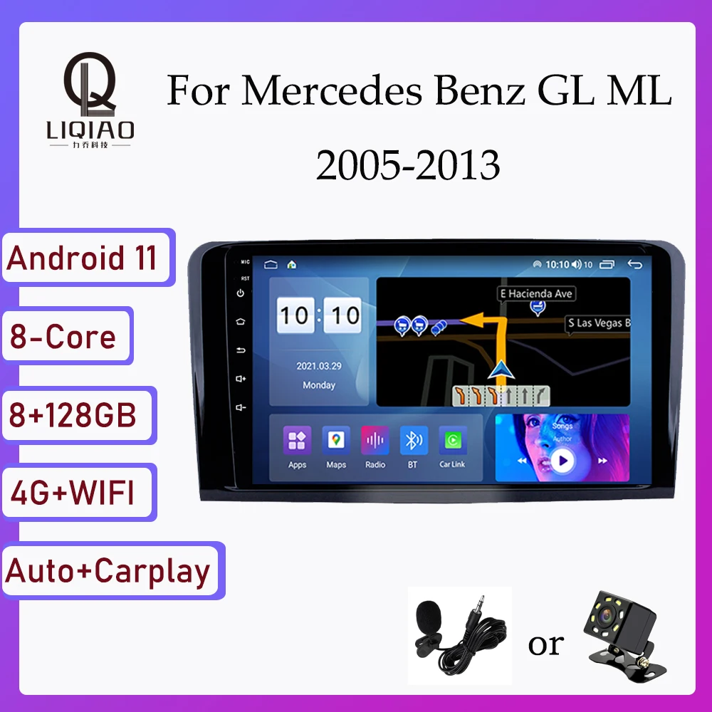 

2din Car Multimedia Video Player For Mercedes Benz GL ML 2005-2013 Android 11 Navigation GPS QLED 1280*720P Touchscreen FM AM BT