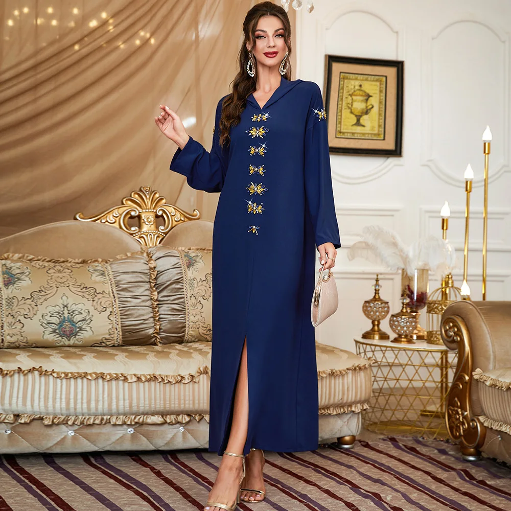 

Ramadan Eid Diamond Abaya Hoodies Turkey Islam Muslim Arabic Long Maxi Dress Caftan African Dresses Women Robe Femme Musulmane