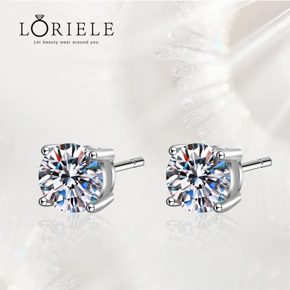 

LORIELEt Real Moissanite Stud Earrings 14K White Gold Plated Sterling Silver 4 Prong Diamond Earring for Women Men Ear Stud