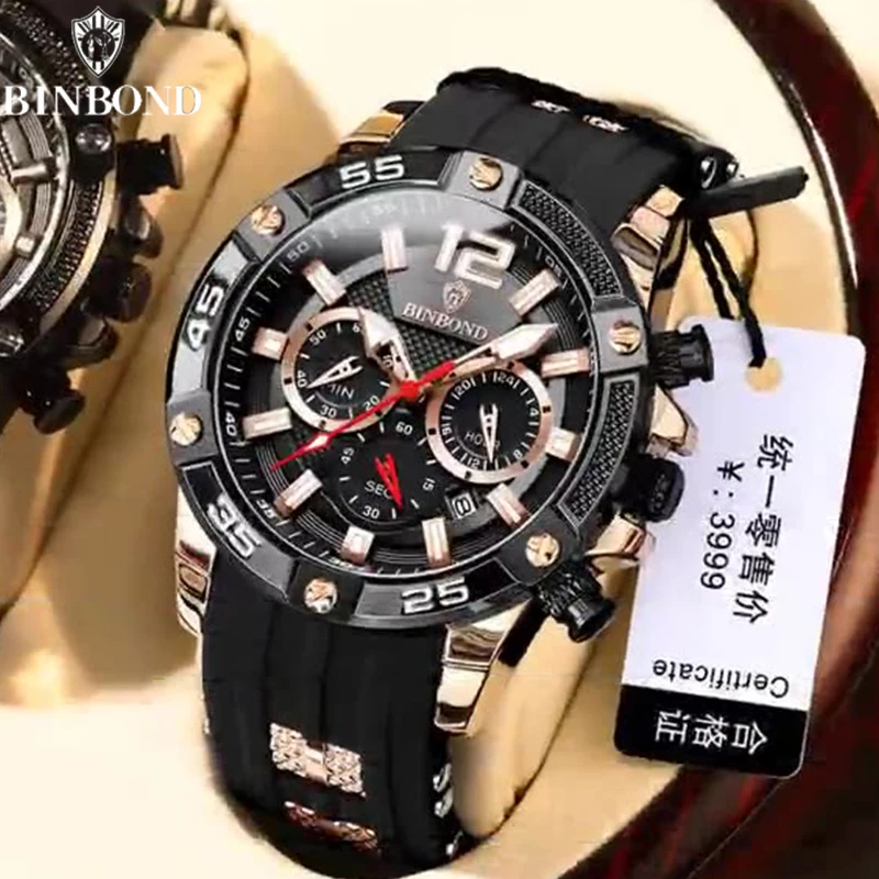 BINBOND мужские аналоговые кварцевые часы с хронографом со светящимися стрелками