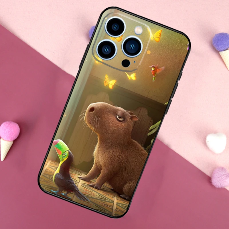 Милый чехол с капибарой для iPhone 16 15 Pro Max 11 12 13 Mini 14 Plus XR 16e задняя крышка телефона