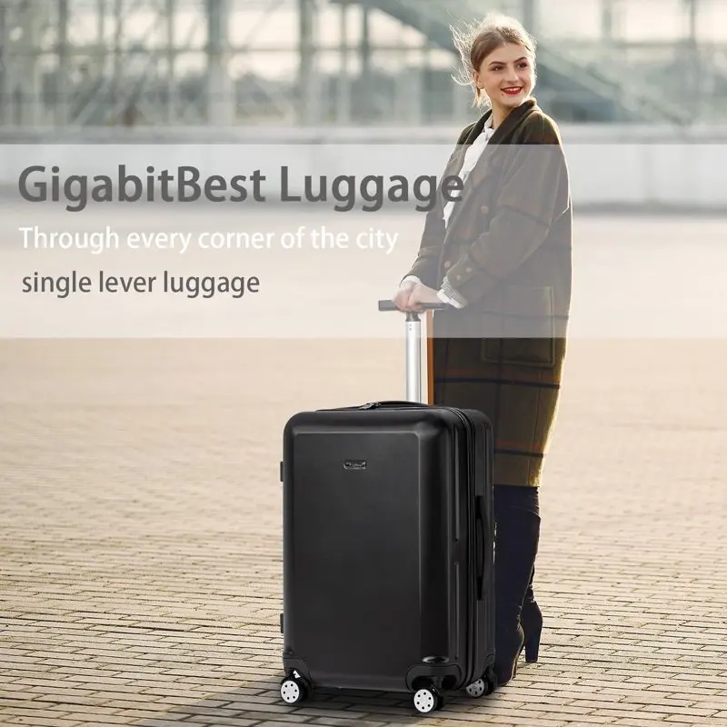 20 inch Carry on Luggage with Wheels  Hardside Suitcase Spinner Trolley with Built-in TSA Lock, Black