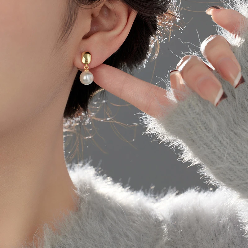 Серьги-подвески женские из серебра 925 пробы с искусственным жемчугом