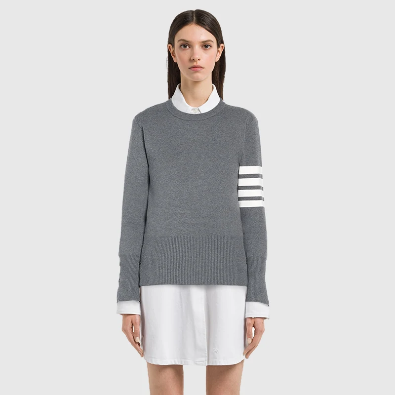 

Вязаный свитер TB THOM, осенне-зимняя Модная брендовая мужская одежда, Тонкий Повседневный женский хлопковый Полосатый пуловер 4 бара, свитера, пальто TB