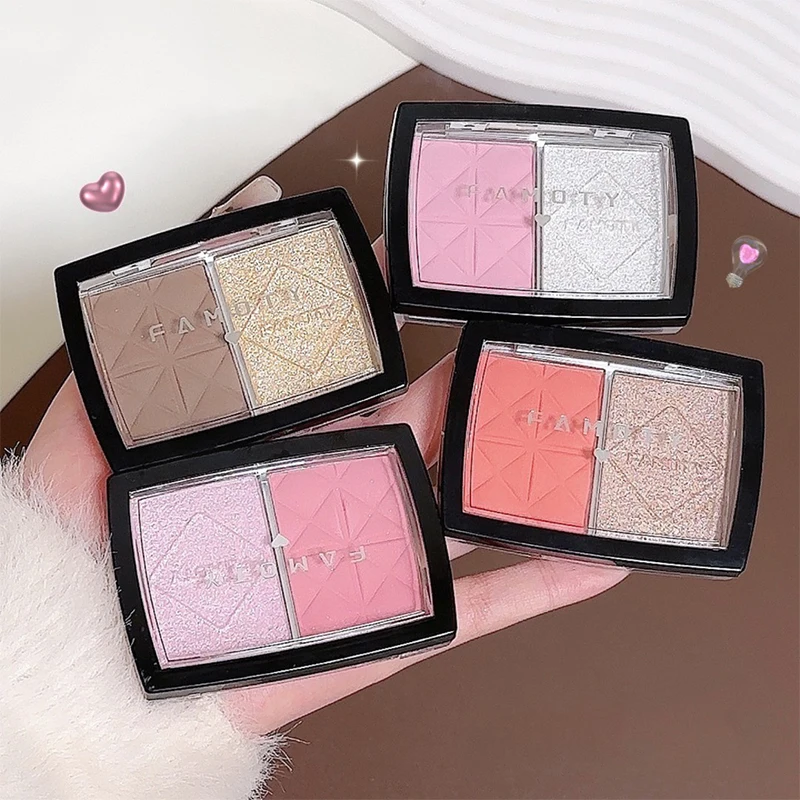 Двухцветная палитра румян 2 в 1 стойкие водостойкие матовые осветляющие румяна