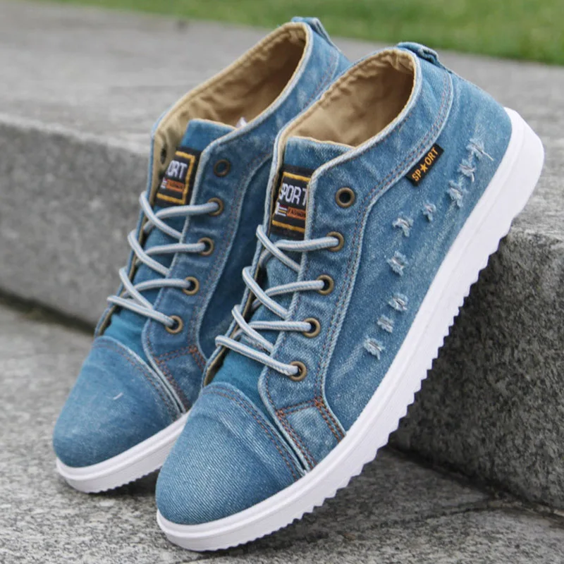 

British Style Men Casual Shoes Denim Canvas Shoes Men Sneakers 2022 High Top Black Man Ankle Boots Flat Footwear zapatillas 남자신발