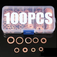 100pcs copper washer gasket nut and bolt set flat ring seal assortment kit with box m4m5m6m8m10m12m14 for sump plugs