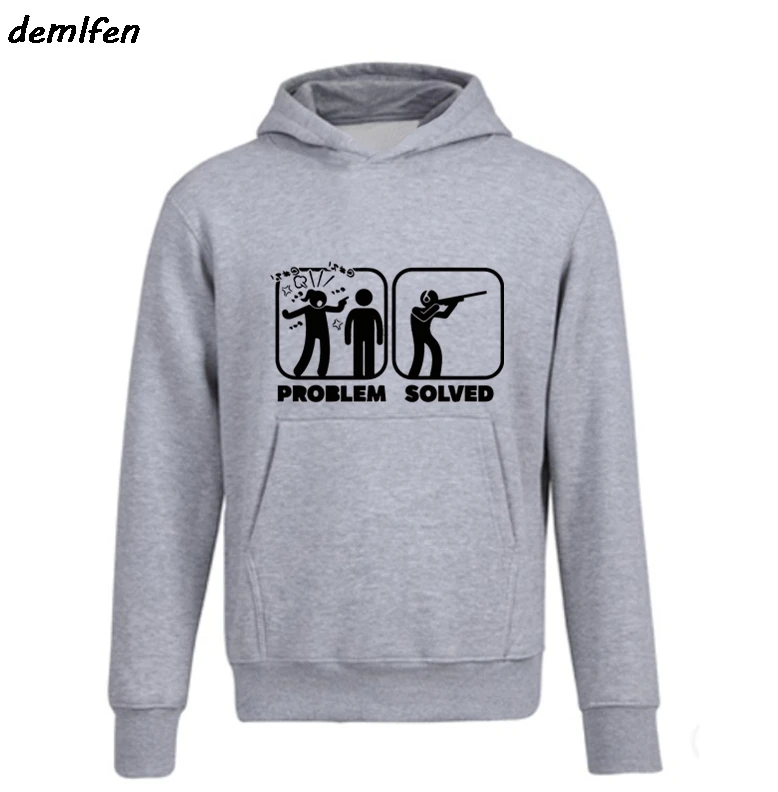 

Funny Problem Solved Hunt Hoodie Men's hoody Fleece Sweatshirt Fashion Spring autumn Style Tops jacket