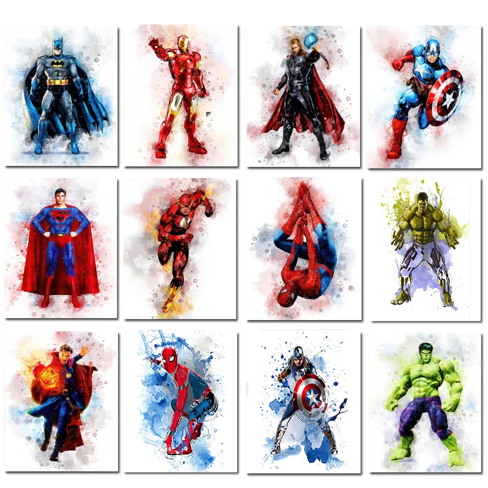 Marvel Мстители Супергерой акварельная картина холст Дэдпул стена украшение для