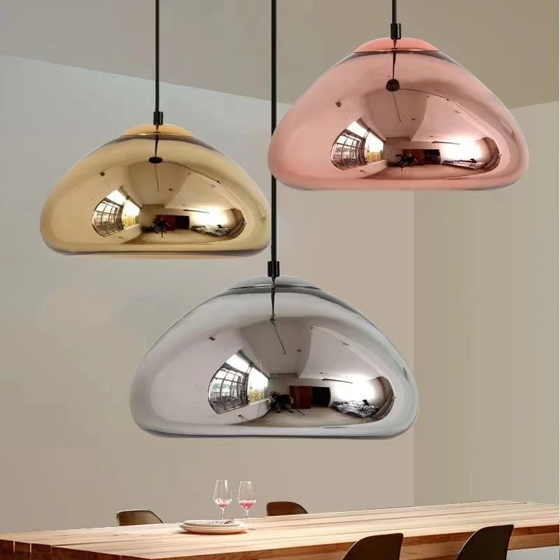 Nordic Creative Glass Semicircle Golden Pendant Lamps Single Head Living Room Dining Room Bedroom Bedside Led Bar Chandeliers