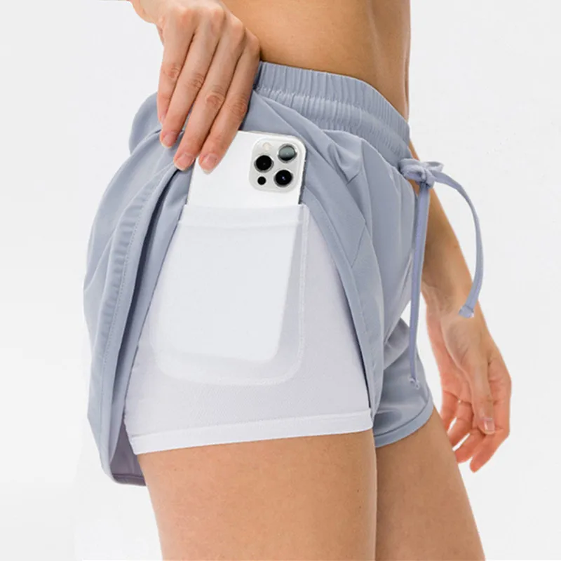 

Летние женские шорты для бега с карманами и кулиской 2 в 1