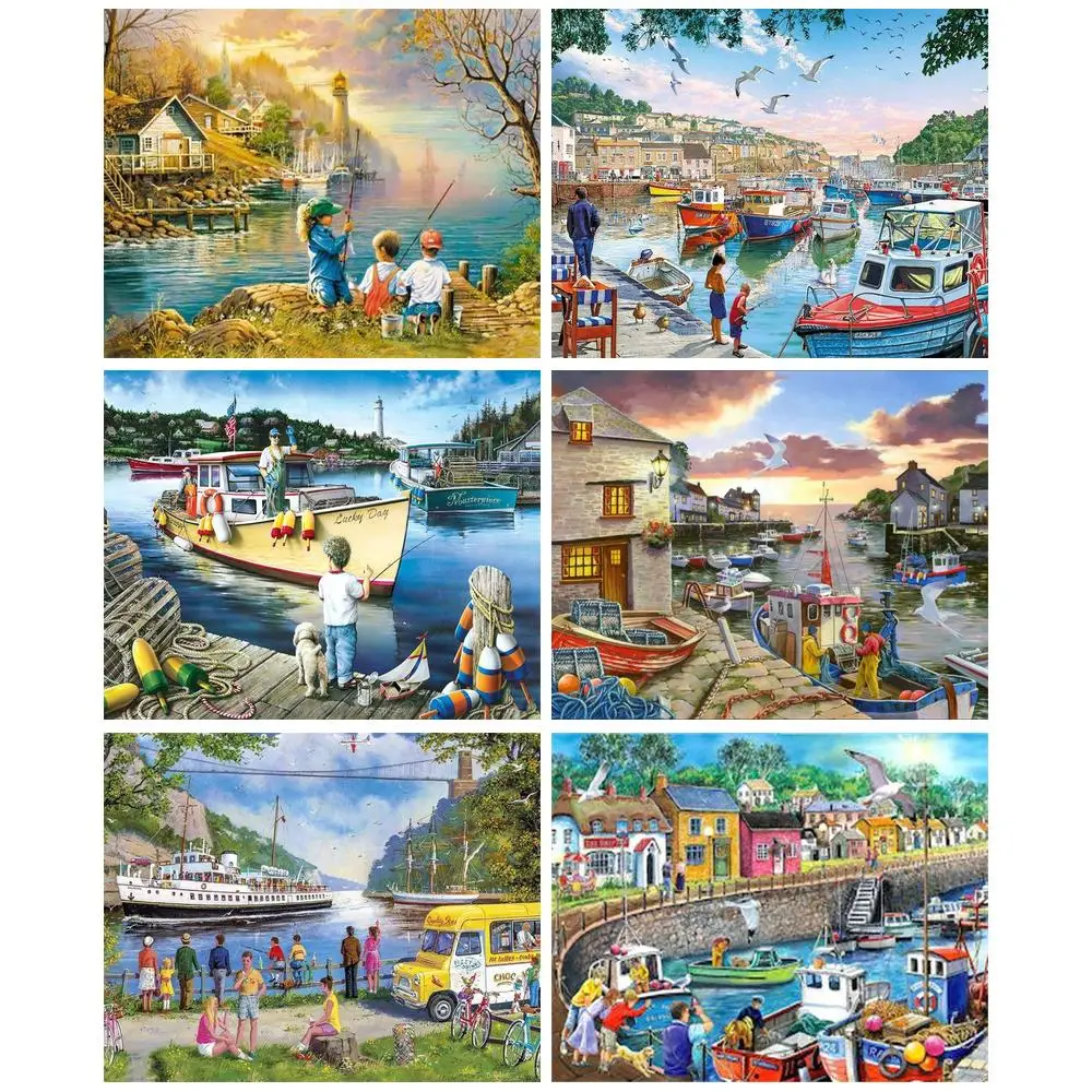 

CHENISTORY Oil Painting By Numbers Lakeside Scenery Handpainted Gift Picture By Numbers Scenery Number Painting Artwork