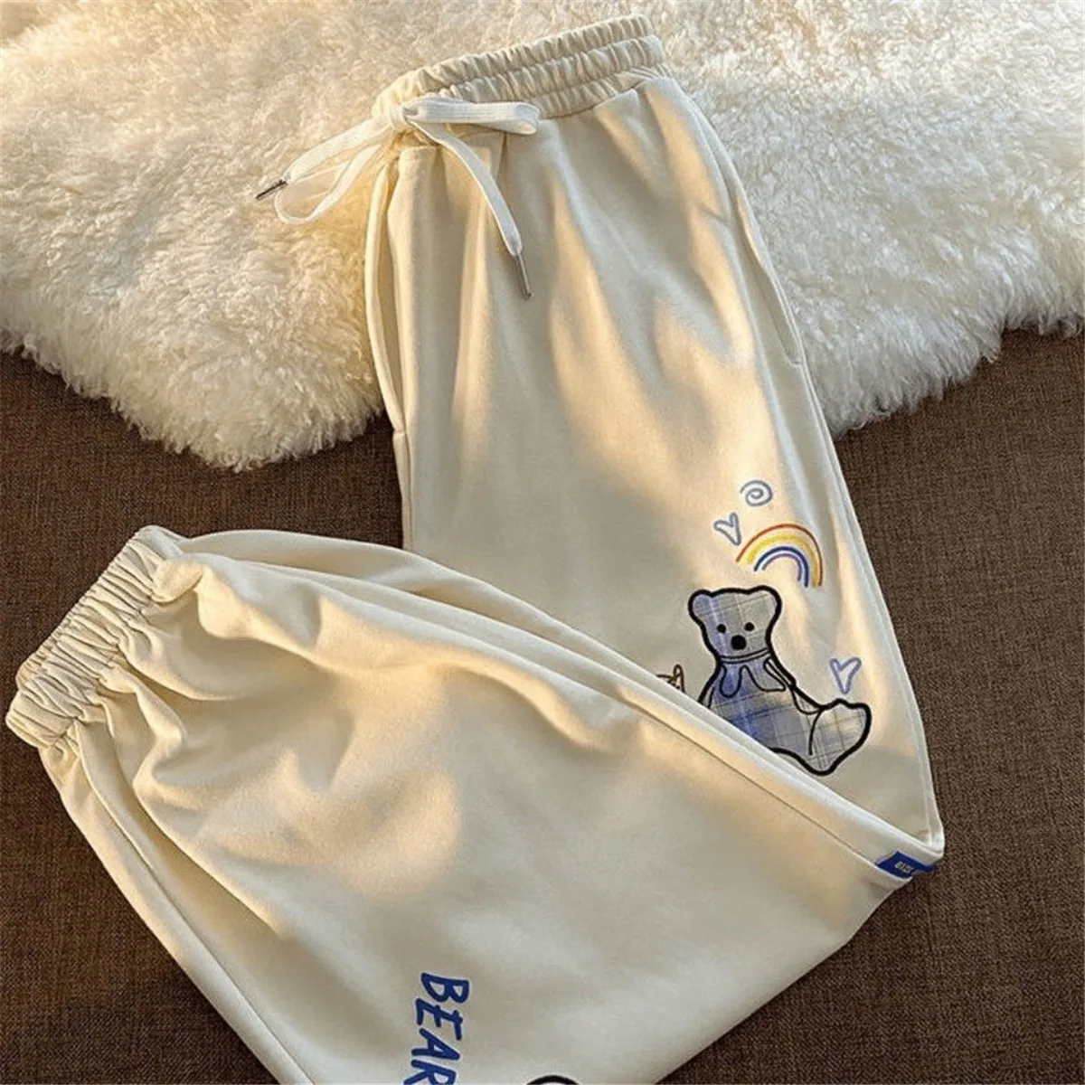 

Брюки женские с принтом «Мишка Амин», Модные свободные прямые штаны в стиле Харадзюку для девушек, студенческие Смешные уличные брюки, милы...