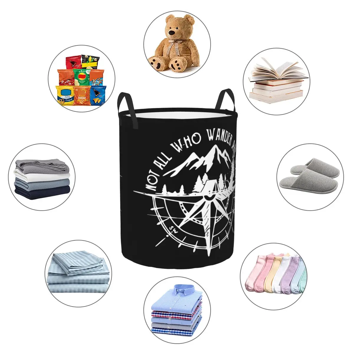 Custom NavigateMountain Adventure Compass Laundry Basket Collapsible Clothes Toy Hamper Storage Bin for Kids Nursery