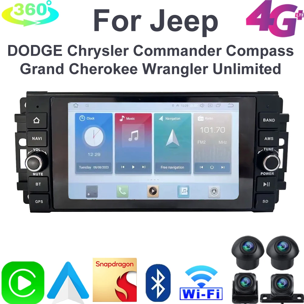 

Carplay Авто Android 12 8G + 256 ГБ автомобильное радио мультимедийный GPS плеер навигация для Jeep Compass Commander Grand Cherokee Wrangler