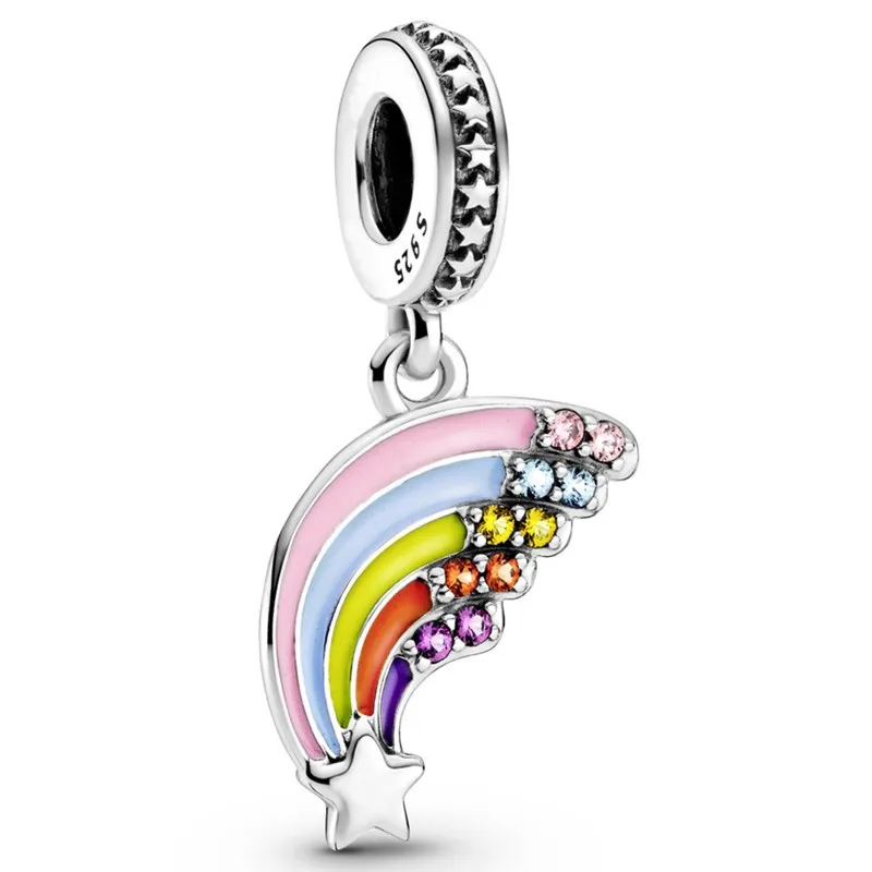 

Authentic 925 Sterling Silver Moments Colourful Rainbow With Crystal Dangle Charm Bead Fit Pandora Bracelet & Necklace Jewelry