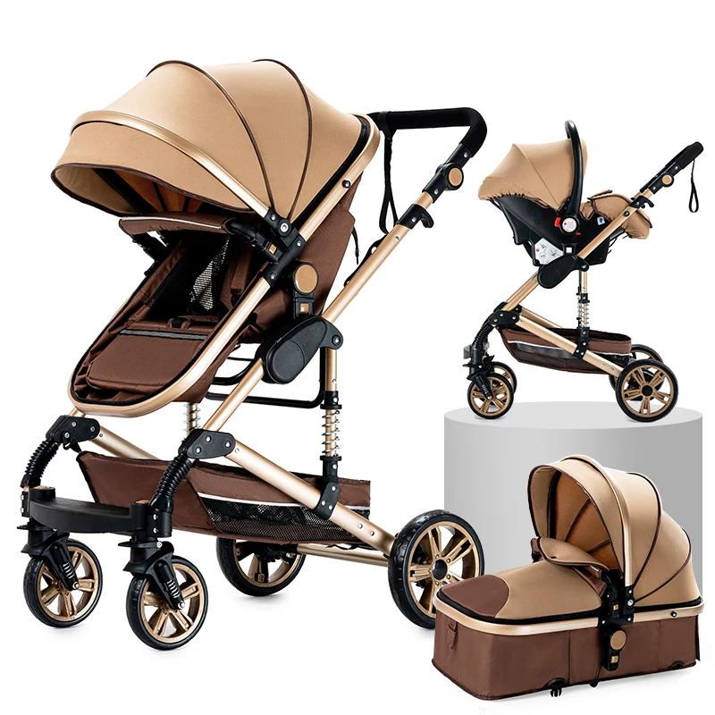 Luxury Baby 3 in 1 Stroller Portable Travel Carriage Folding Prams Aluminum Frame High Landscape Car for Newborn Babyboomer | Мать и