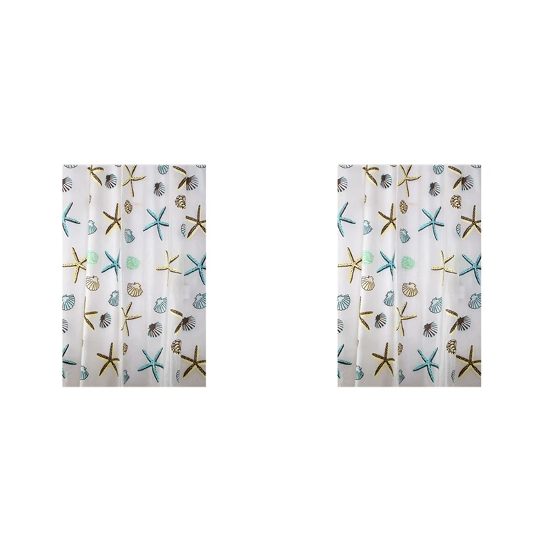

2X Shower Curtain Waterproof Bathroom Cavi Shell And Starfish, Width 180 Cm X Height 240 Cm