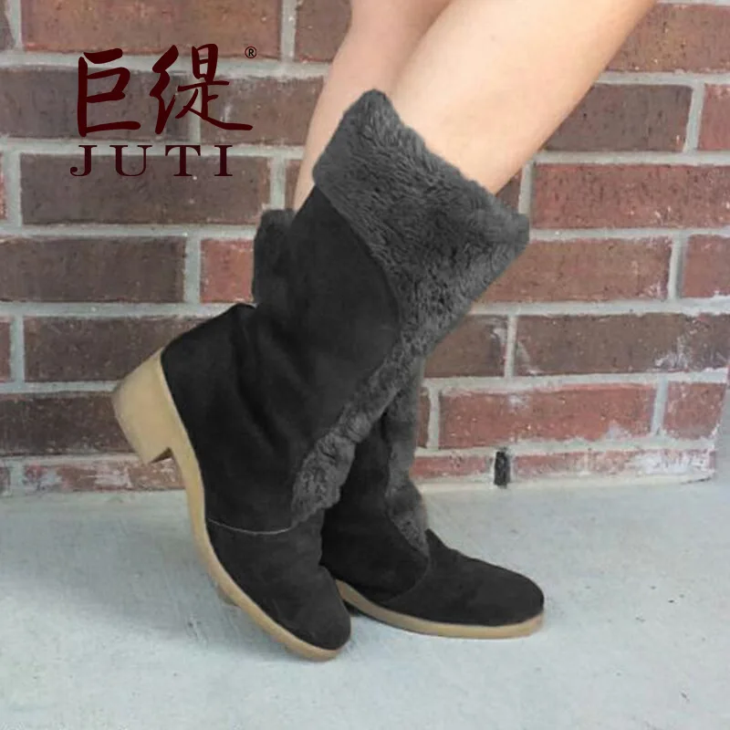 

Женские замшевые ботинки без застежки, повседневные теплые ботинки до середины икры с круглым носком и искусственным мехом, для досуга, зима 2023