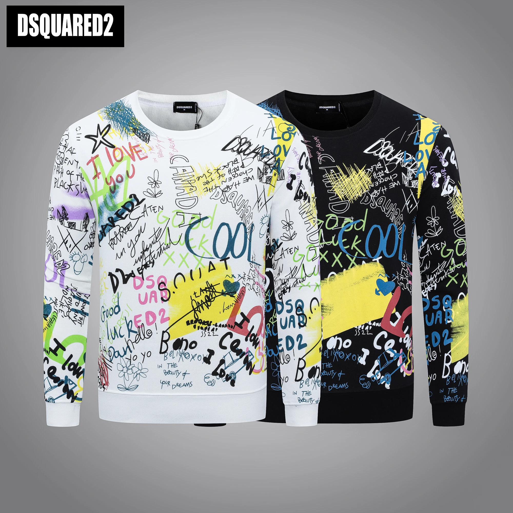 

2022 Men Shirts Tops Male Italy Streetwear Cool Tops Hotsell DSQUARED2 Brand ICON Colourful Letter Moto-biker Sweatshirt Hoodie