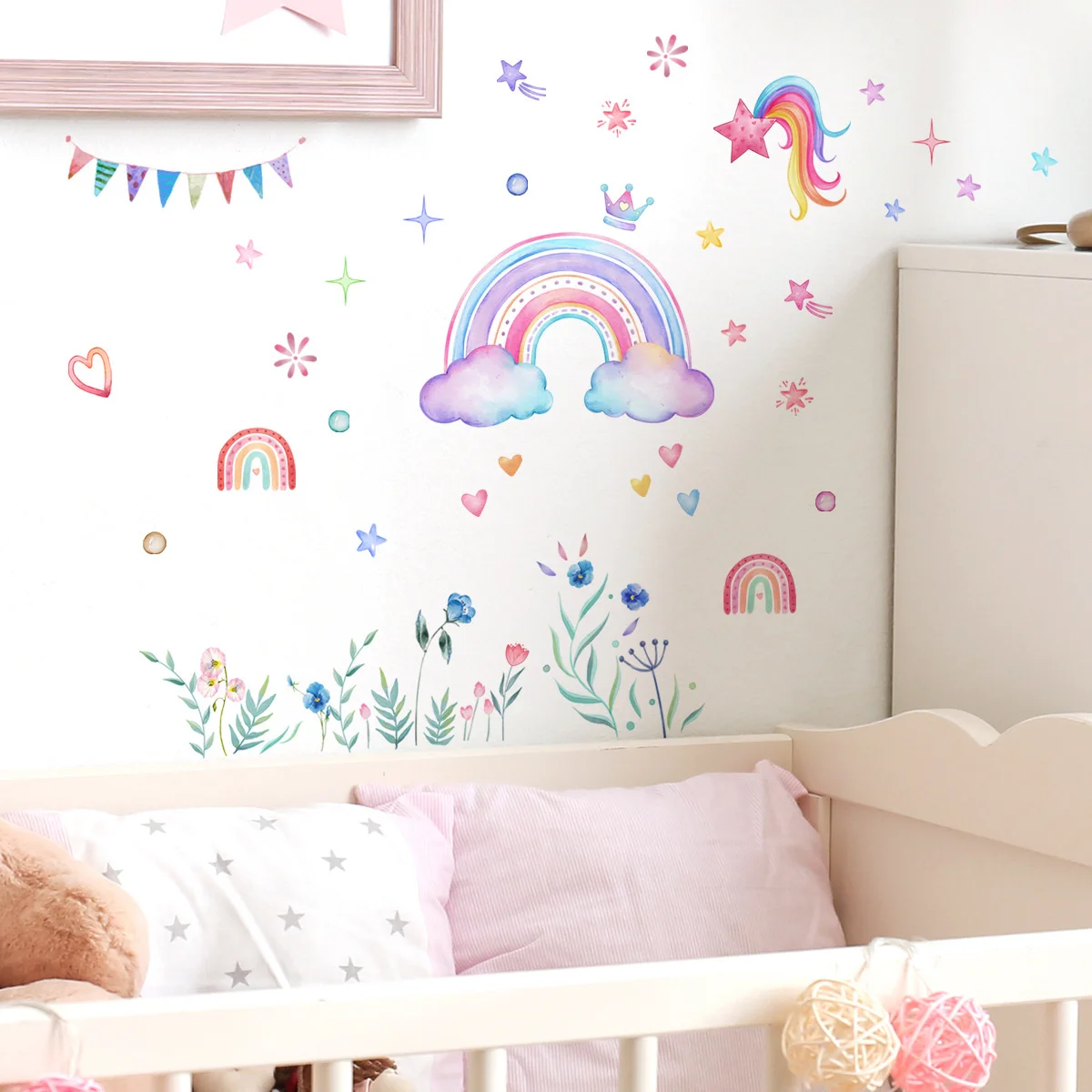 

Горячая Распродажа Мультяшные радужные лошади самоклеящиеся обои милые детские домашние украшения настенные наклейки креативные декоративные наклейки