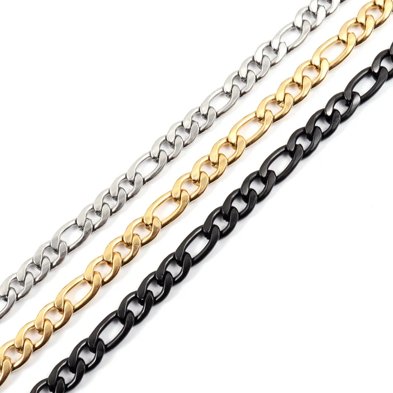 Браслет-цепочка Figaro мужской ширина 3/5/7 мм застежка-карабин нержавеющая сталь