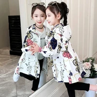 new spring autumn polyester jacket for girls korean version fashion cartoon print windbreaker casual hooded childrens clothing