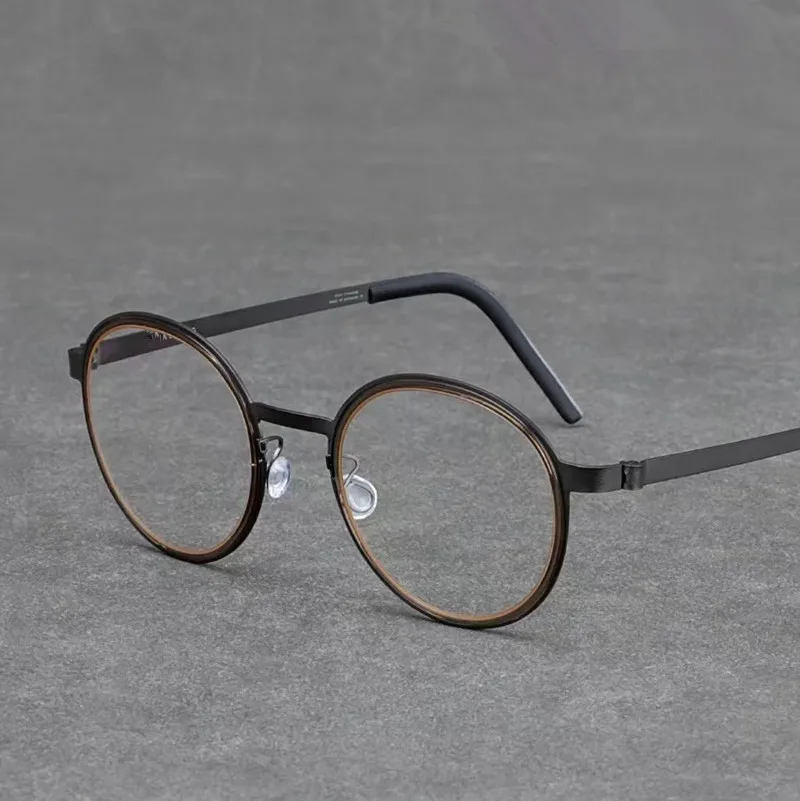 Дания Бренд Титановая Рама Очков для Мужчин и Женщин Ретро Круглая Миопия Оптическая Оправа Без Винтов На Очки На Рецепт 9752