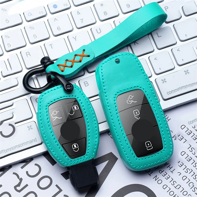 

Leather Car Key Cover for Mercedes benz E300l C260l A200l C200l C180l glc260 gla200 CLS CLA CClass W202 Case Keychain Protect