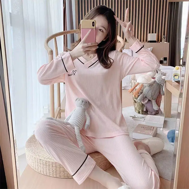 SUO&CHAO 2023 New Autumn Winter Pajamas Set For Womens Girls Long Sleeve Round Neck Print Pyjamas Nightgown Sleepwear Homewear