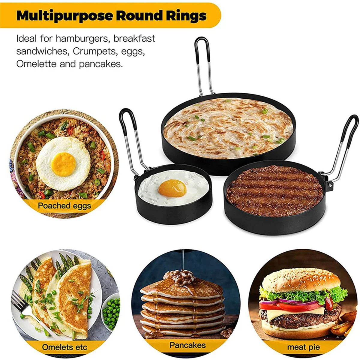 

2X Non Stick Egg Rings,4 In&6 In&8 in Pancake Rings,Fried Egg Poacher Cooking Mold with Oil Brush for Egg Omelet Muffin