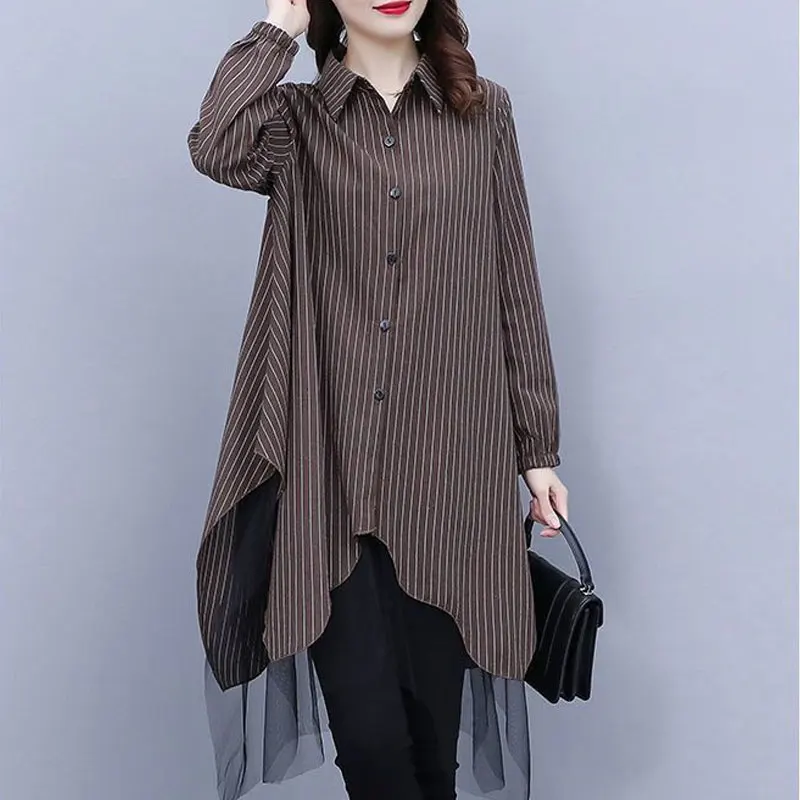 Женская Асимметричная блузка в стиле пэчворк Повседневная однобортная с