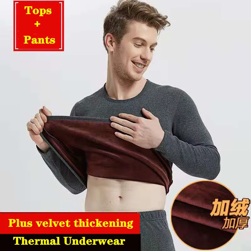 

Tops Winter Polyester + Long Suit Thermal Piece Comfortable Thermal Thermal Underwear Warm 2021 Set Pants Men Underwear