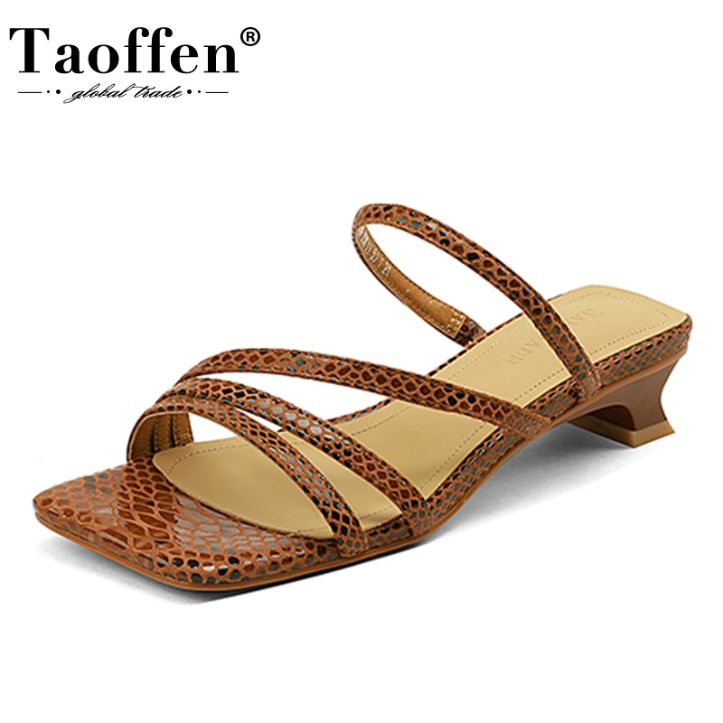 

Taoffen 2022 Genuine Leather Omen'S Sandals Snakeskin Ins Fashion Shoes Women Outdoor Causal Ladies Footwear Size 34-40