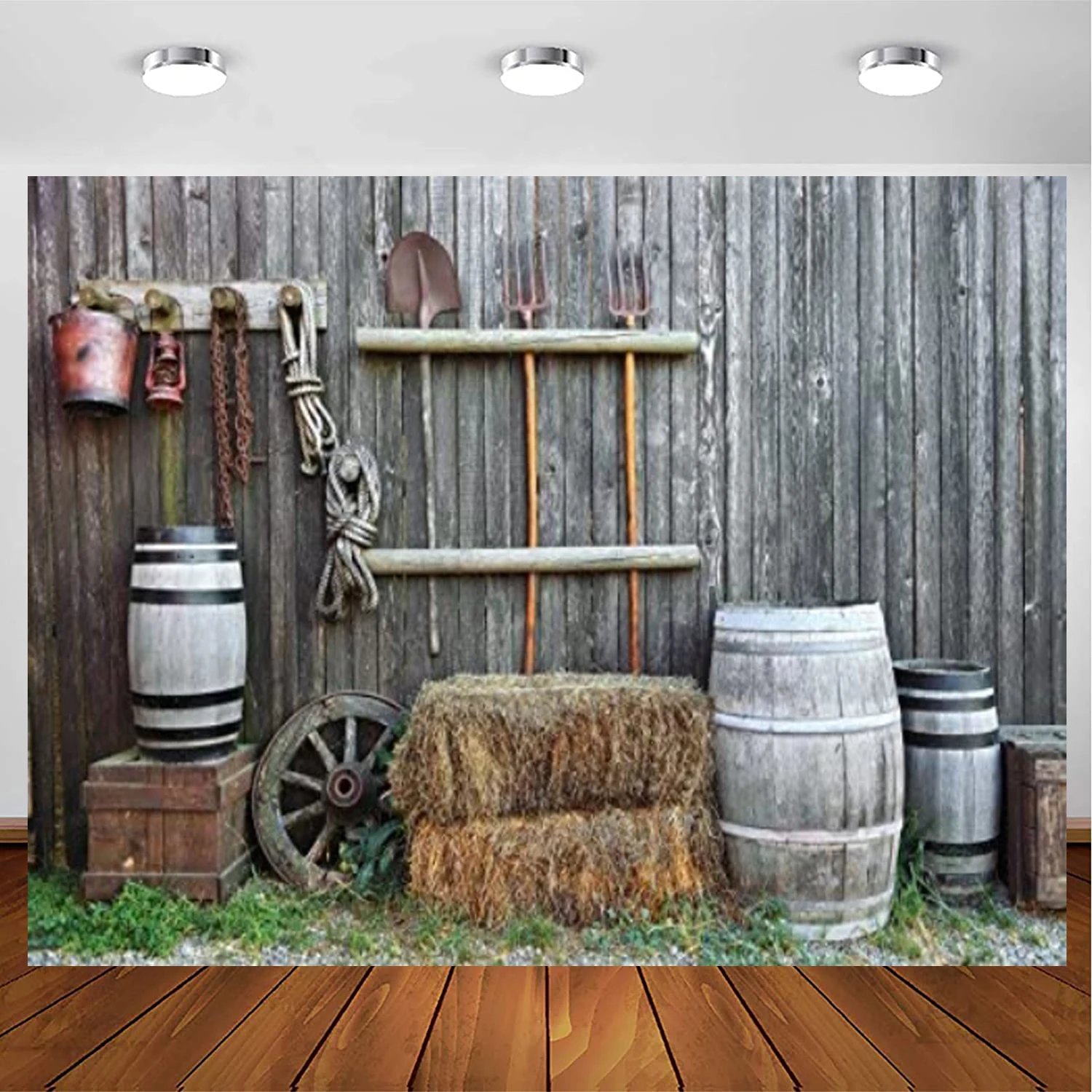 Western Old Barn Photography Backdrop Hay Bale Background fo