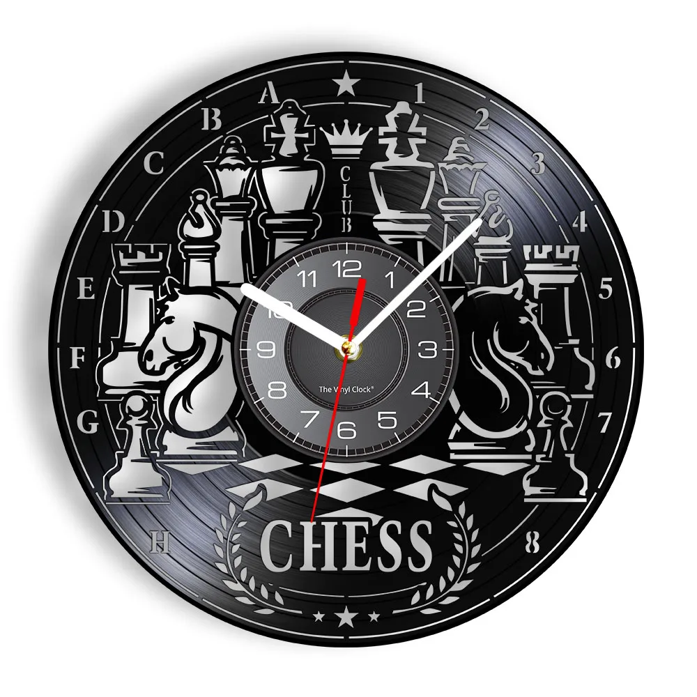 Chessboard Pieces Vinyl Record Wall Clock Chess Strategy Board Game Home Decor Silent Non Ticking Clock Watch For Living Room
