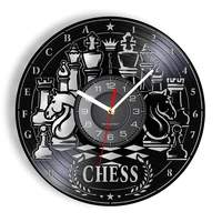 chessboard pieces vinyl record wall clock chess strategy board game home decor silent non ticking clock watch for living room