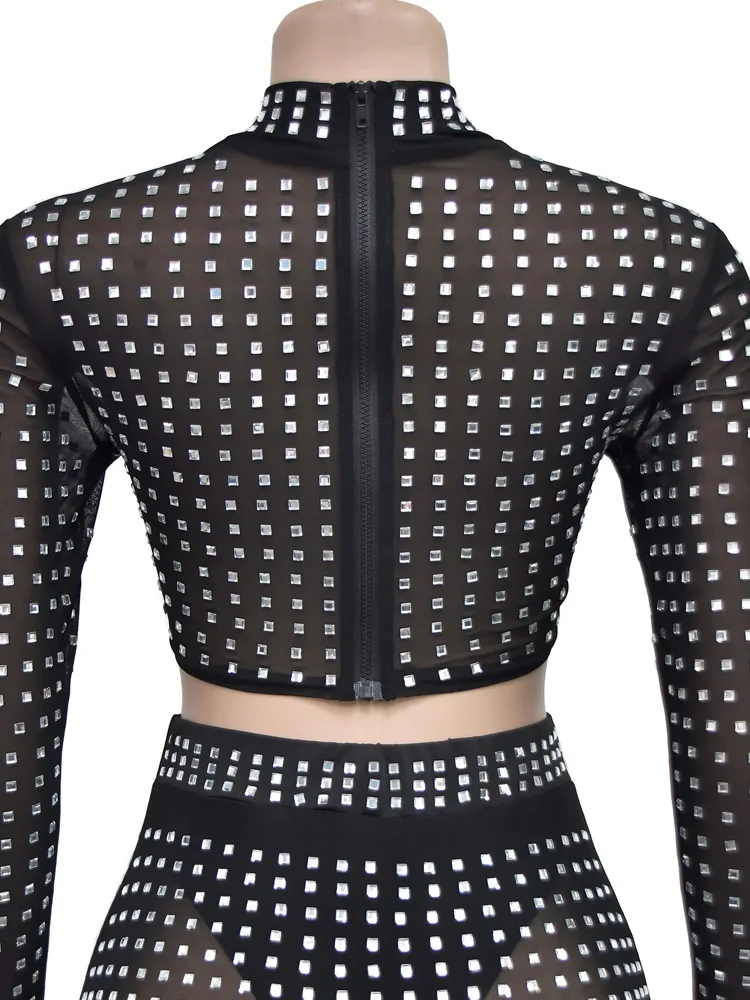 Beyprern Сексуальное Черное Платье-футляр С Кристаллами И Прозрачной Сеткой