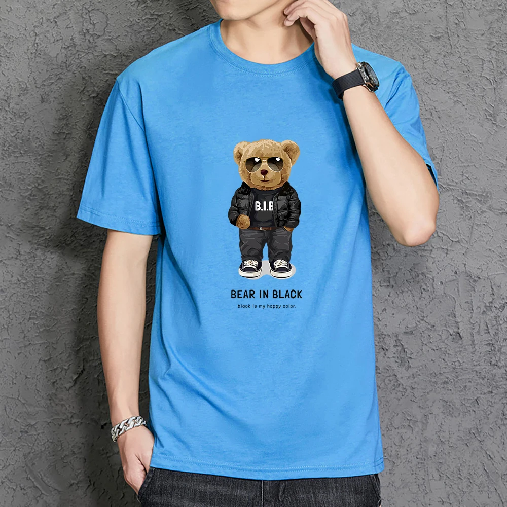 

Черная Мужская Футболка Тедди с медведем, это мой счастливый цвет, дышащие хлопковые футболки, Классические качественные Топы Свободная повседневная мужская футболка