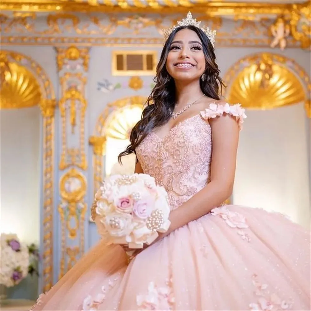 

Sweet Pink Quinceanera Dresses Flowers Sweetheart 15 Girls Princess Dress vestidos de quinceañera 2022 estidos para 15 ñera