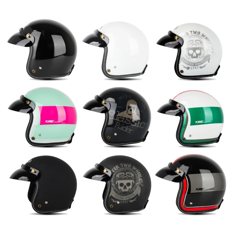 

2023 New 3/4 Open Face Adult Helmet for Scooter Moped Cruiser Cafe-Racer Retro Vintage Street Bike Motorcycle Helmets Durable