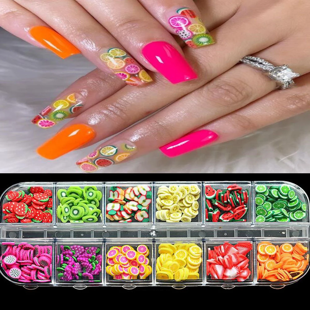 

12grides/Box Nail Fruit Slice Sequins Decorations Paillette Mixed Holographic Flakes For Nails Art Manicure Accessories CH57